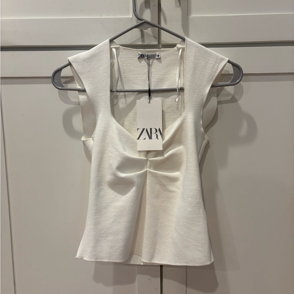 Zara NWT Rouched Knit White Top / size M